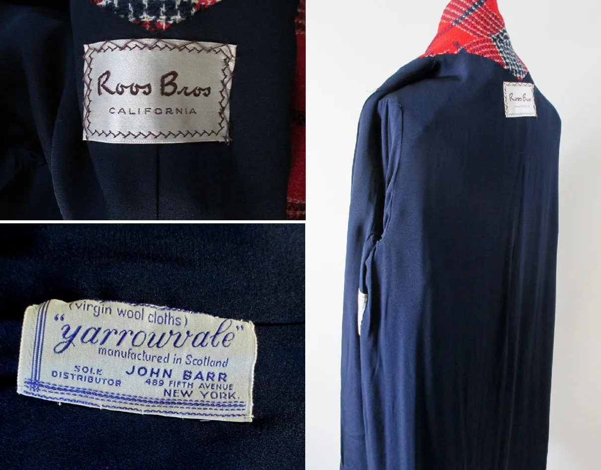 Vintage 50's Red White Blue Victory Plaid Swing Coat M L