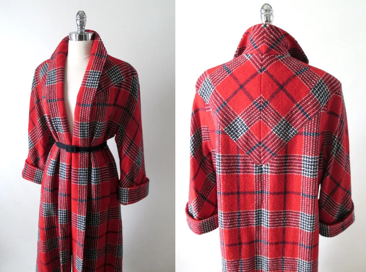 Vintage 50's Red White Blue Victory Plaid Swing Coat M L