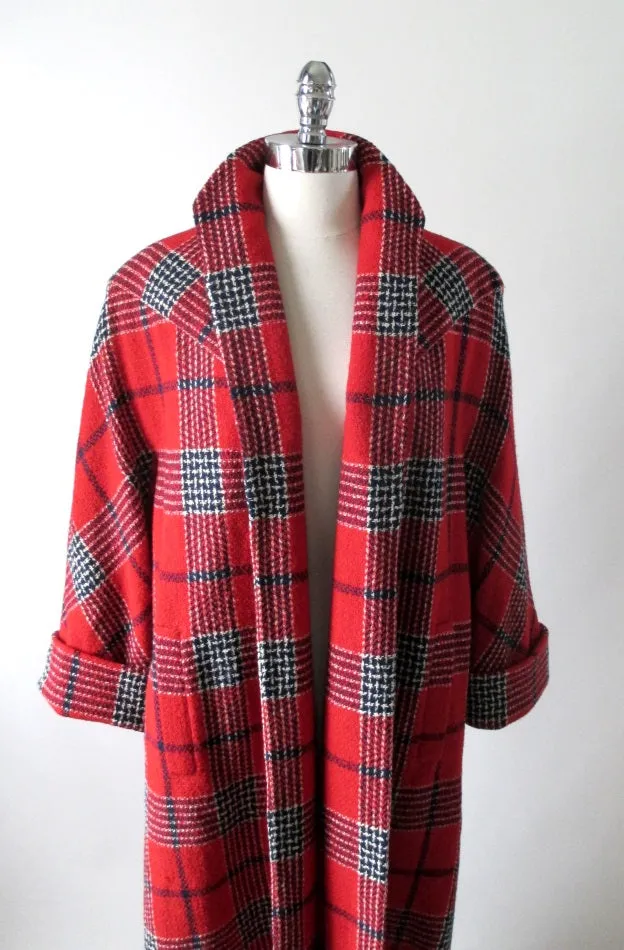 Vintage 50's Red White Blue Victory Plaid Swing Coat M L