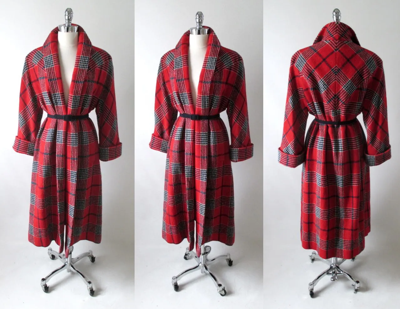 Vintage 50's Red White Blue Victory Plaid Swing Coat M L