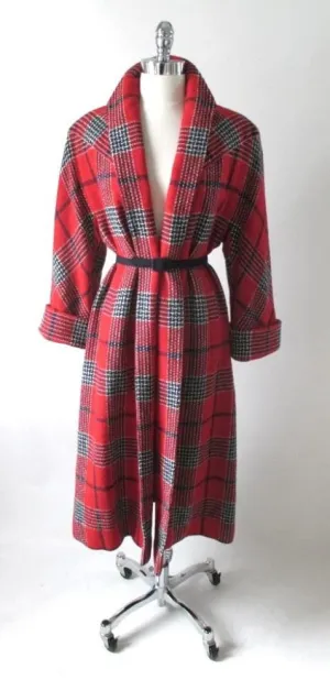 Vintage 50's Red White Blue Victory Plaid Swing Coat M L