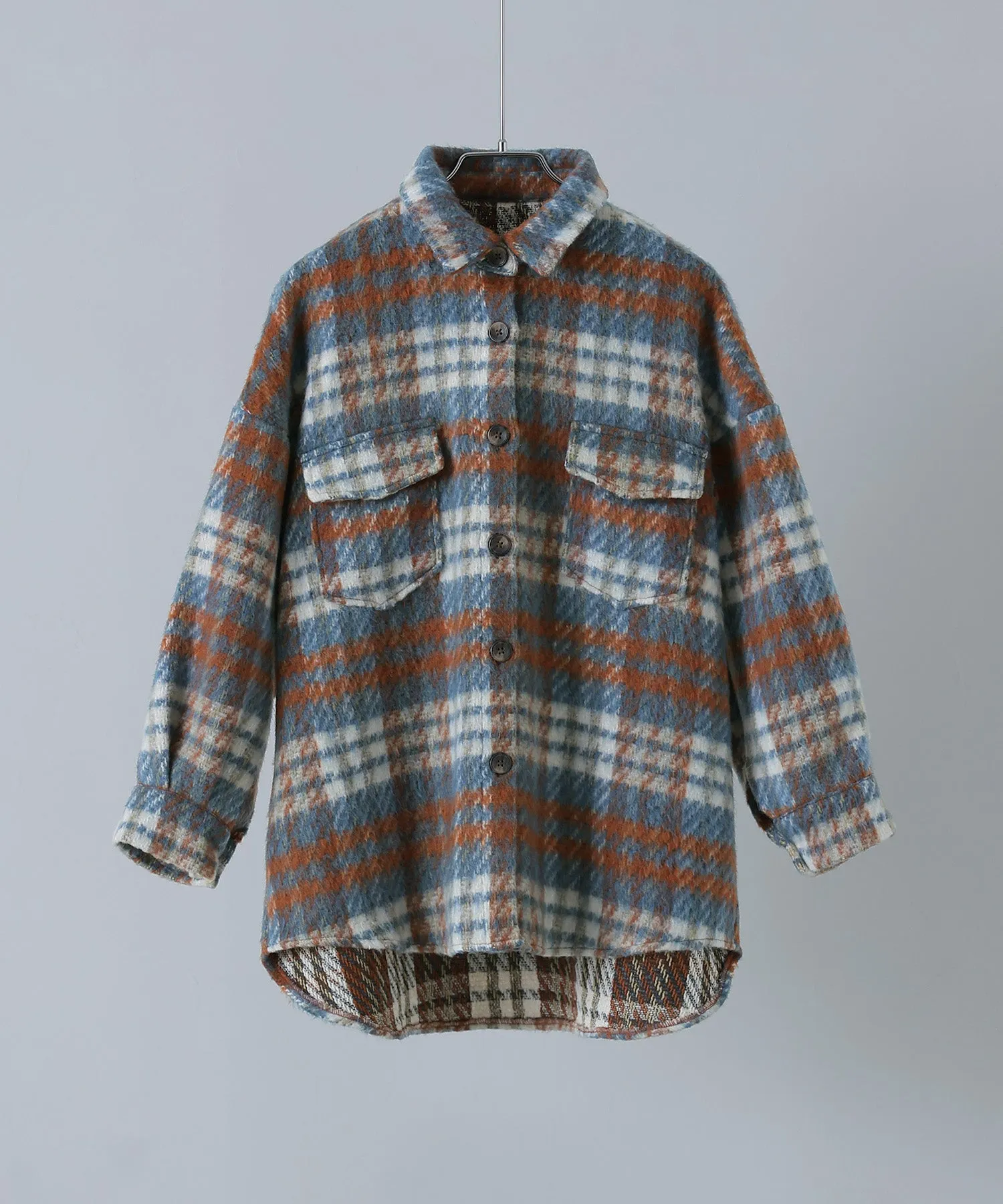 Wool like shaggy plaid jacket