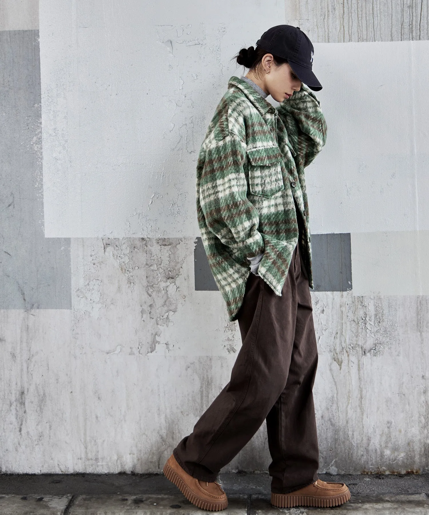 Wool like shaggy plaid jacket