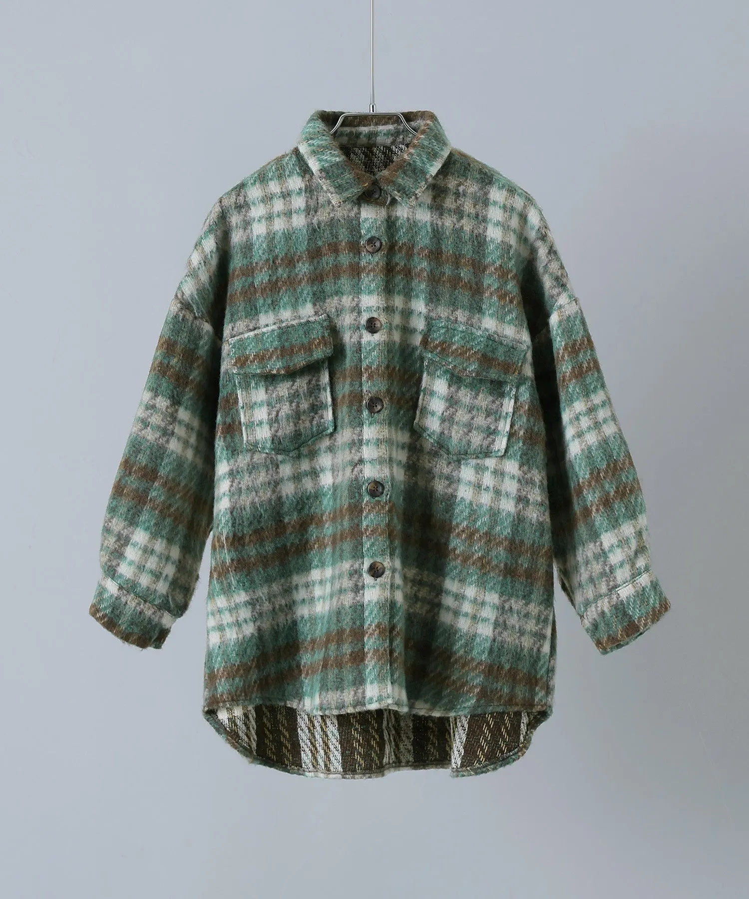 Wool like shaggy plaid jacket