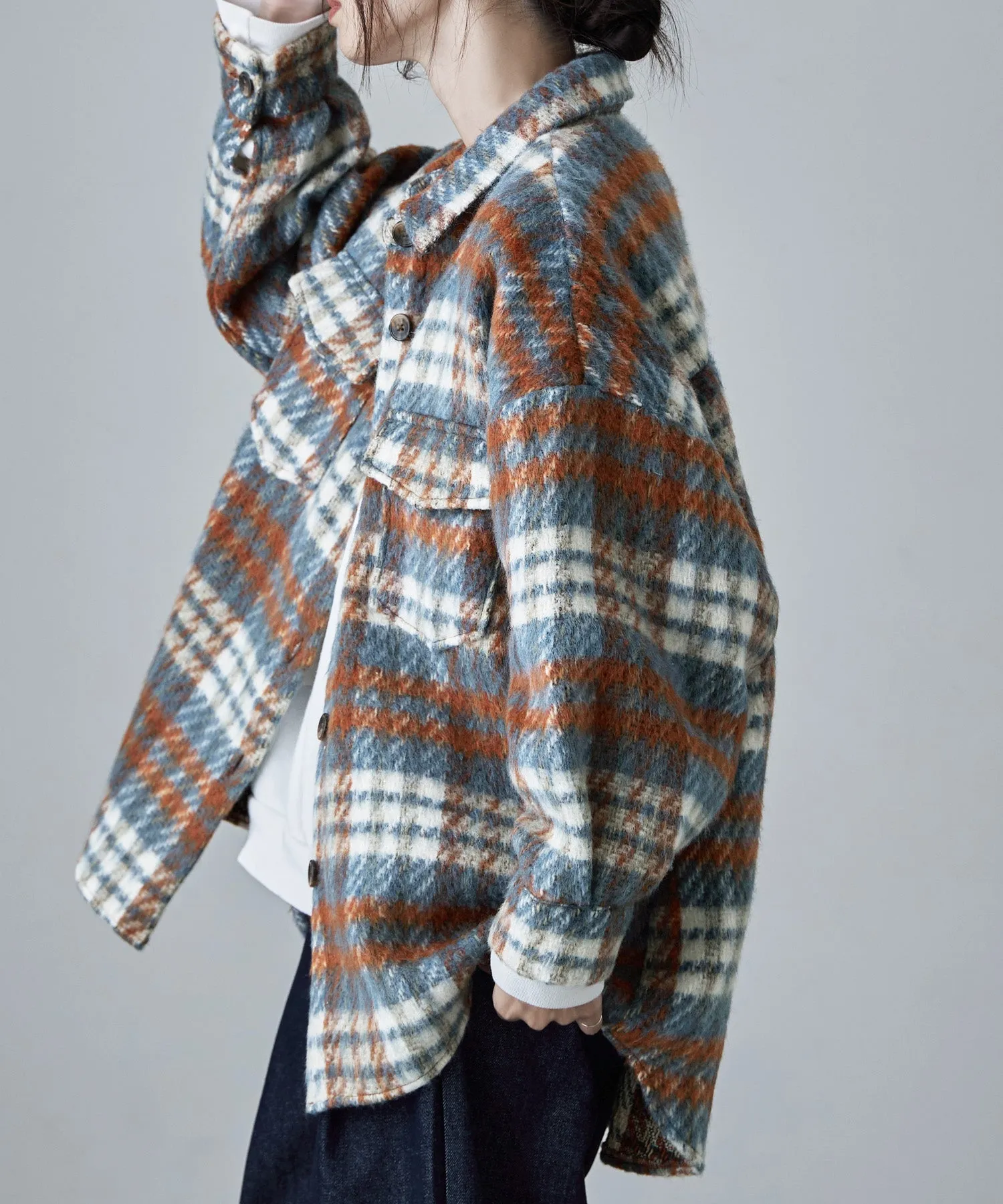 Wool like shaggy plaid jacket