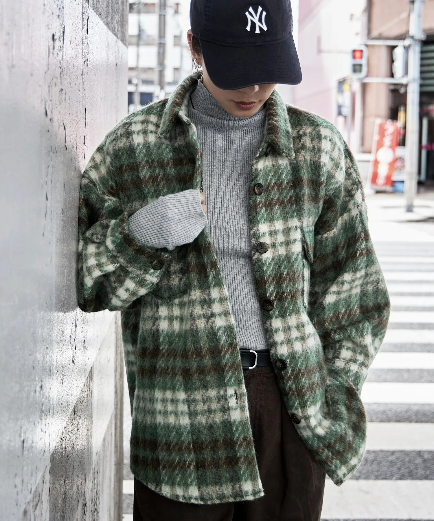 Wool like shaggy plaid jacket