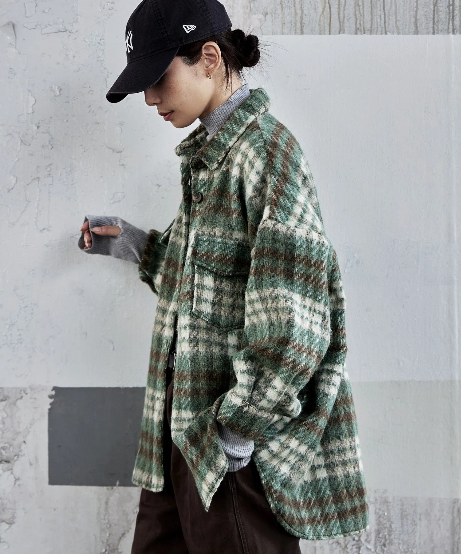 Wool like shaggy plaid jacket