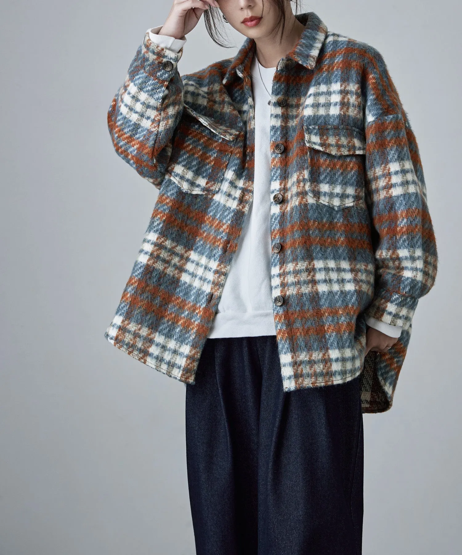 Wool like shaggy plaid jacket