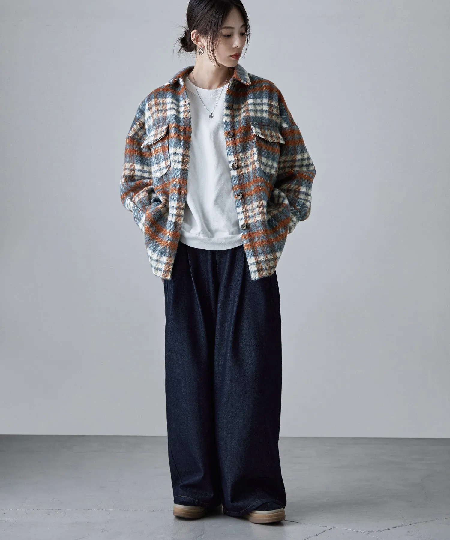 Wool like shaggy plaid jacket