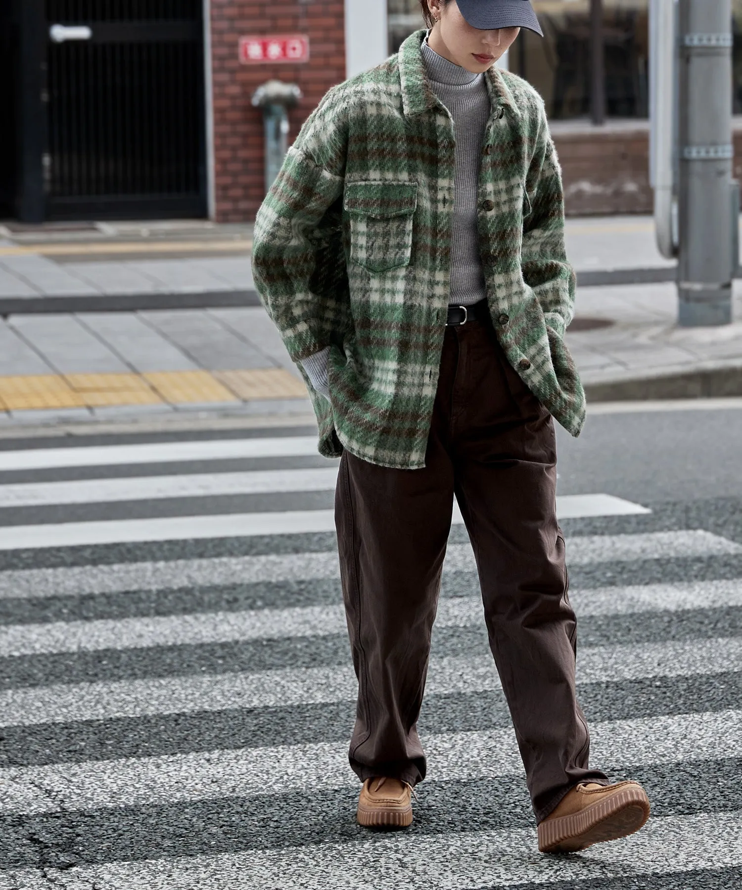 Wool like shaggy plaid jacket