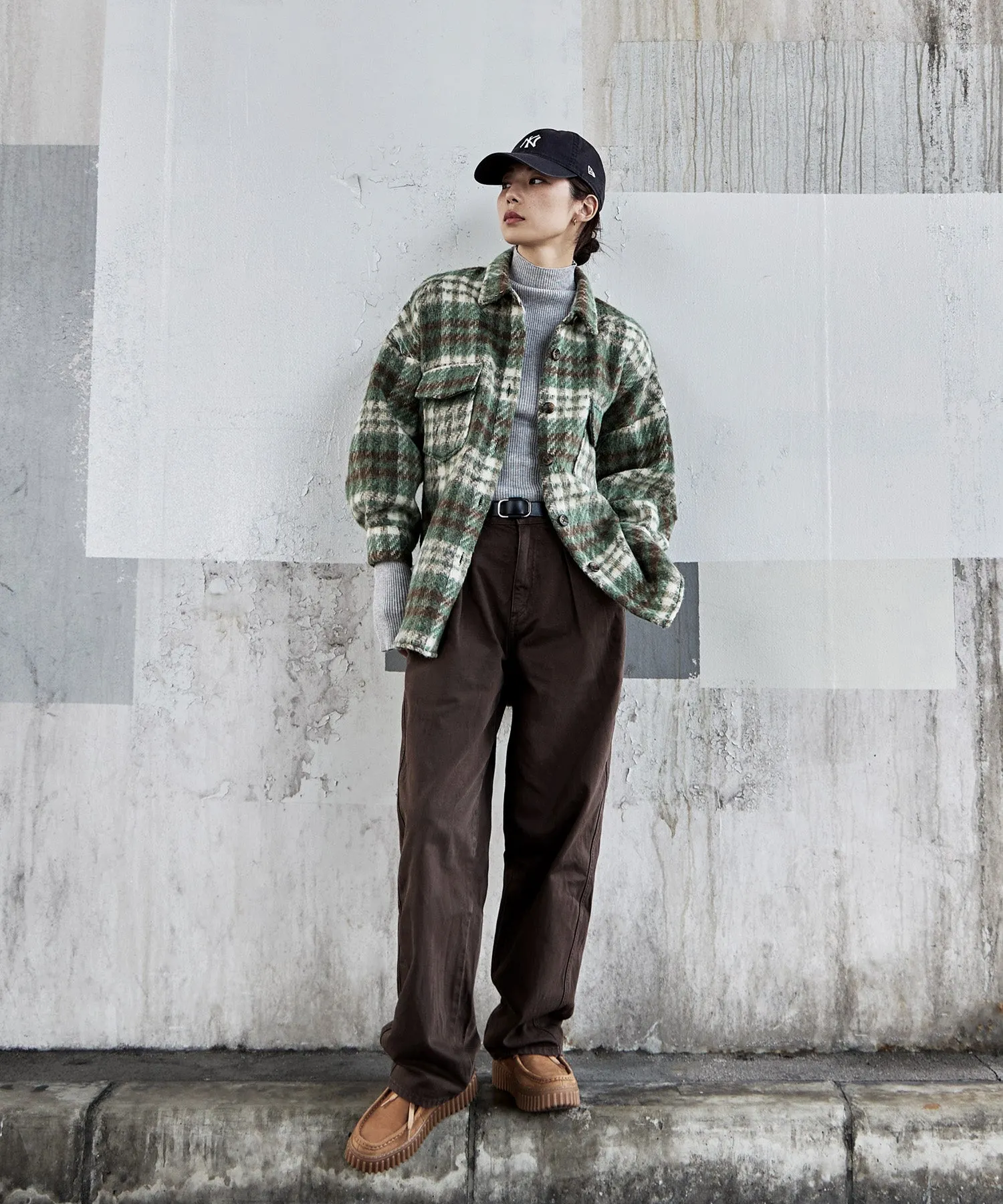 Wool like shaggy plaid jacket