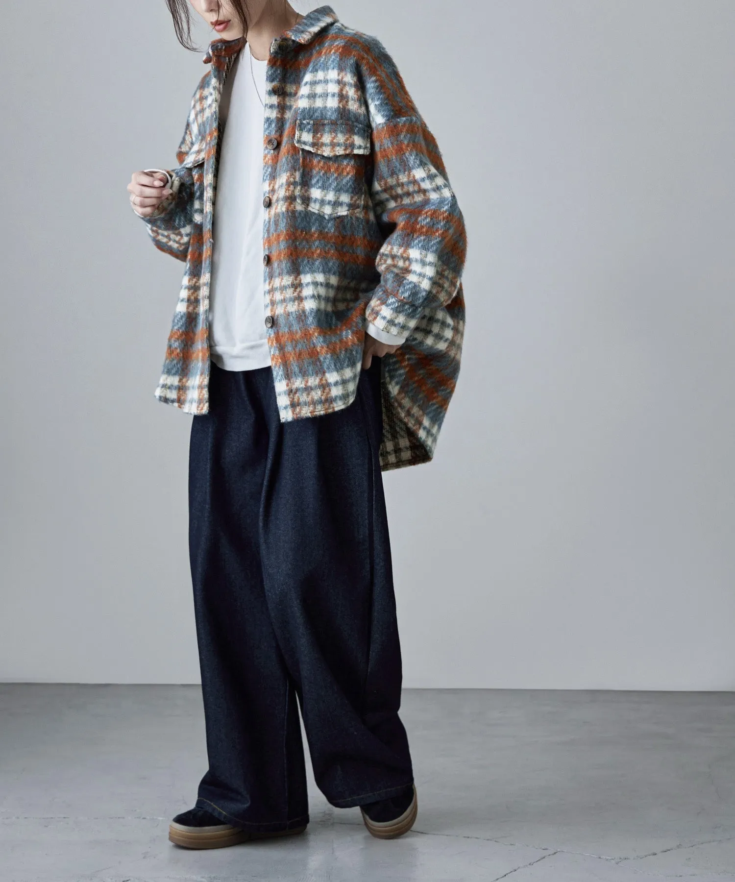 Wool like shaggy plaid jacket