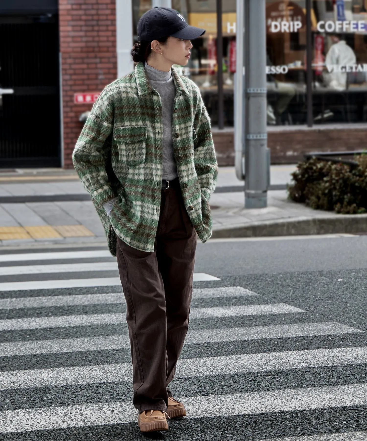 Wool like shaggy plaid jacket