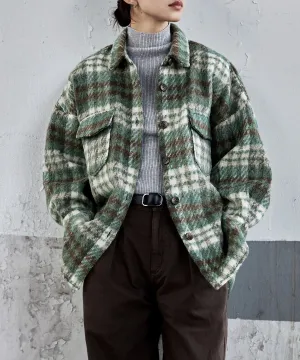 Wool like shaggy plaid jacket