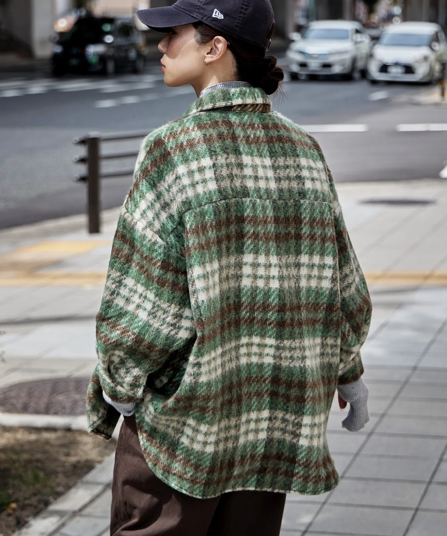 Wool like shaggy plaid jacket