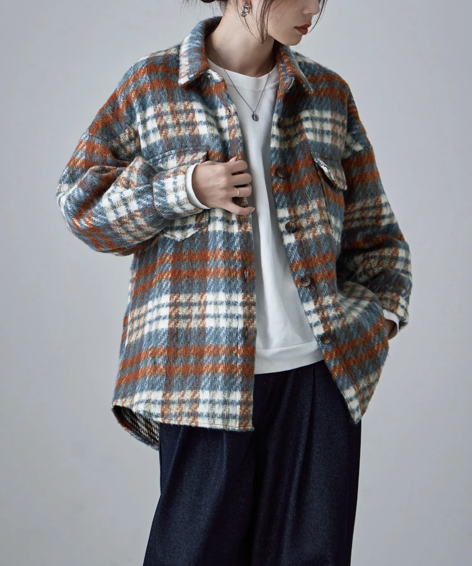 Wool like shaggy plaid jacket