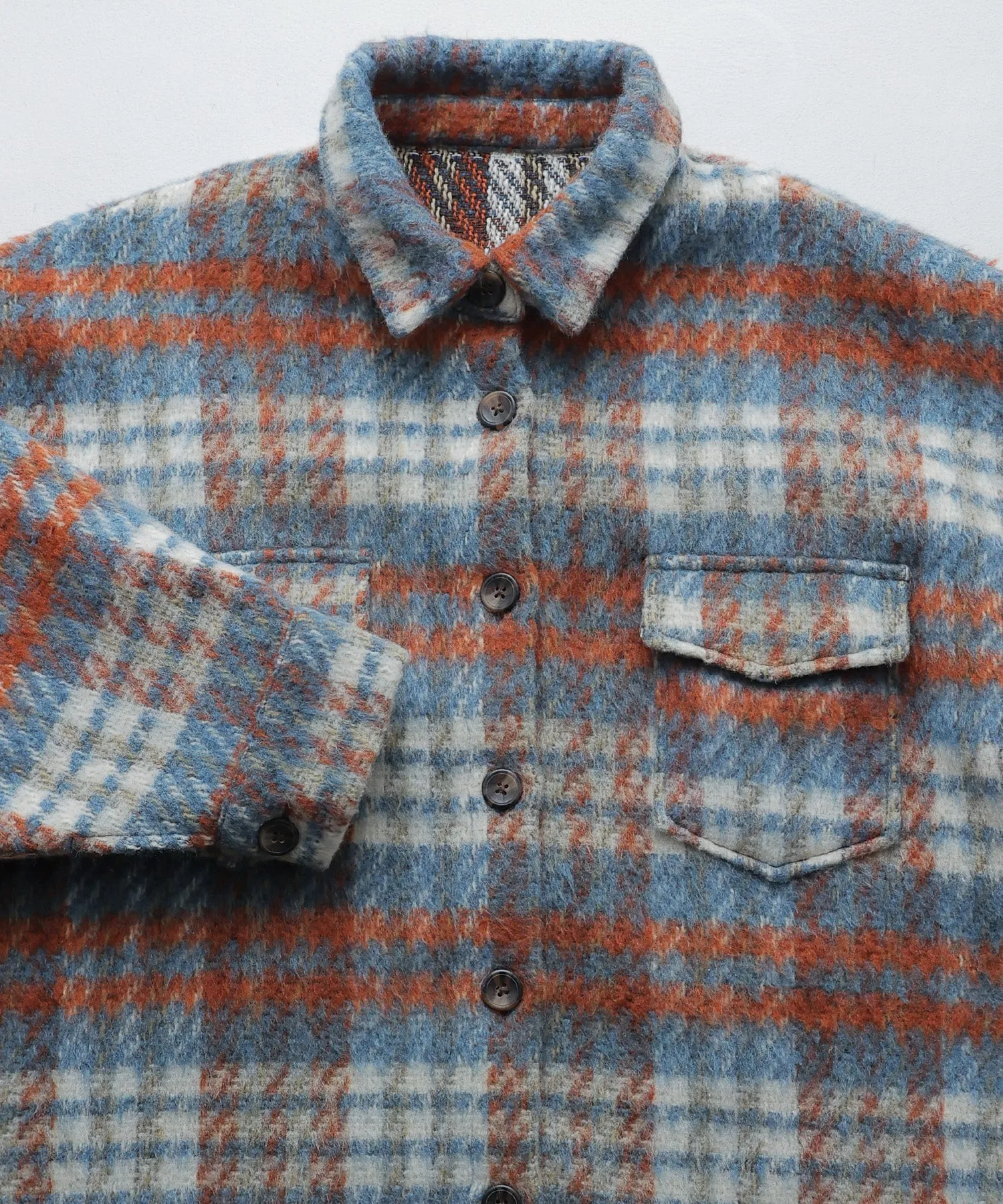 Wool like shaggy plaid jacket