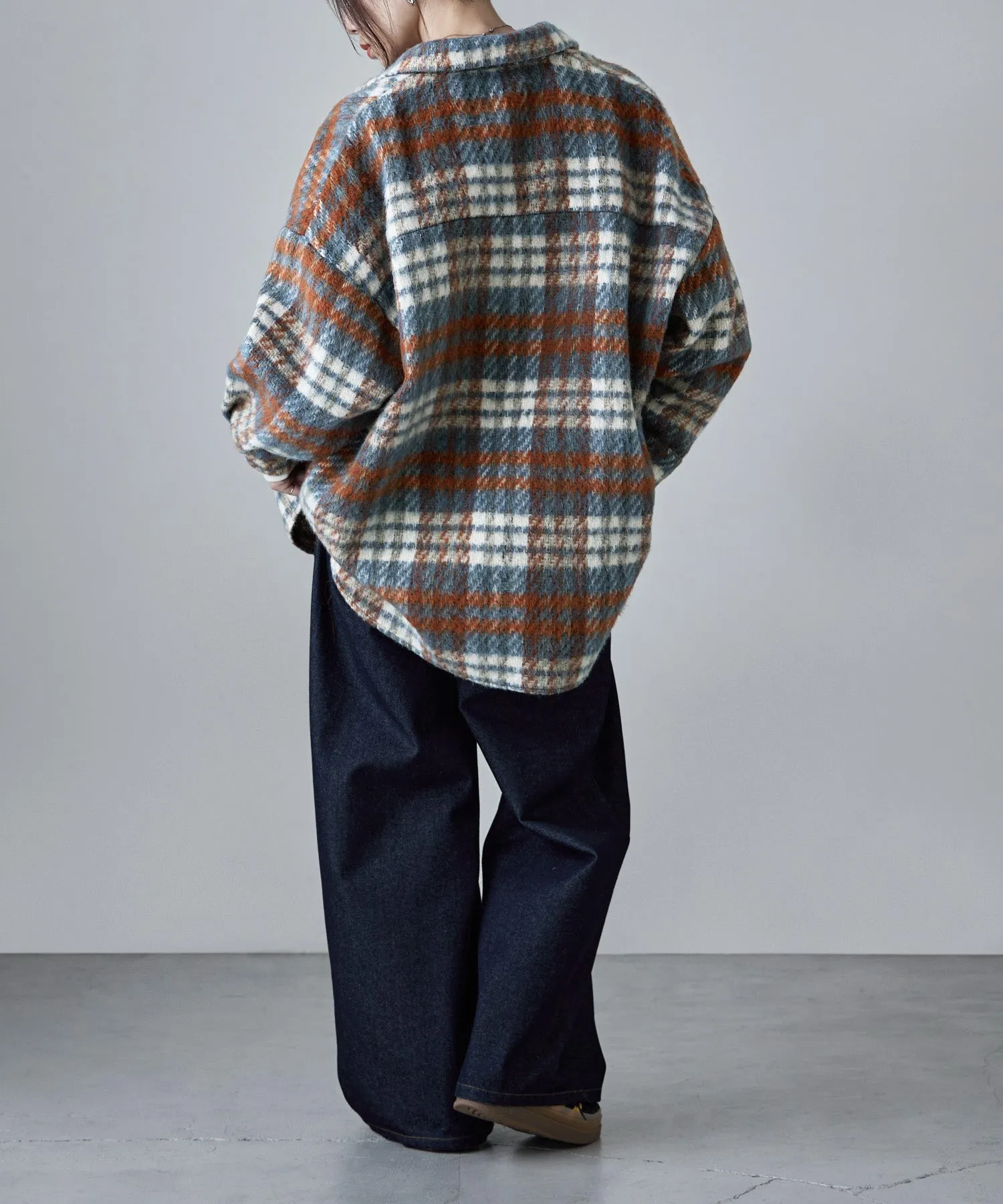 Wool like shaggy plaid jacket