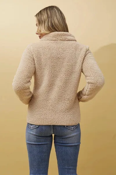 ZIP FRONT FAUX FUR JACKET- camel